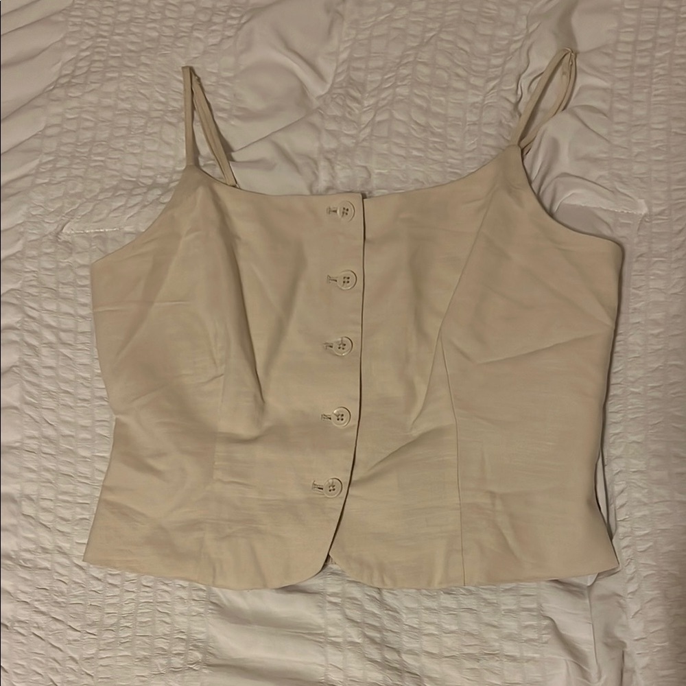 Beige Button-Up Women's Top